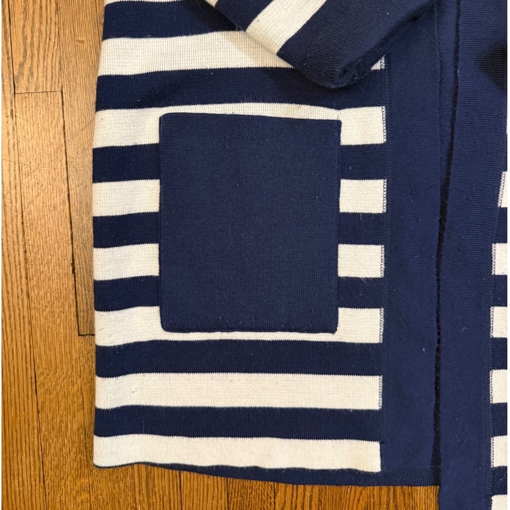 Reversible Navy White Striped Hooded Cardigan Open Front Duster Sweater Womens - Picture 9 of 9